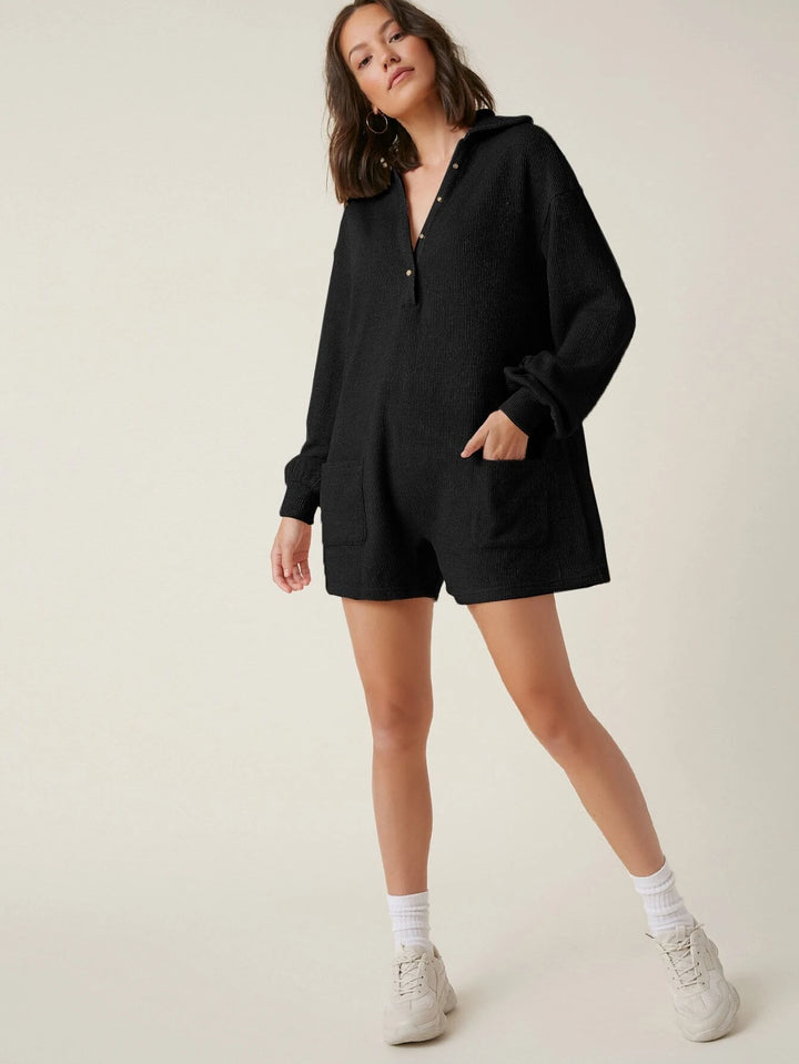 Sleeve Pocket Front Button Half Placket Romper