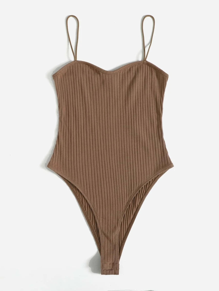 Solid Ribbed Cami Bodysuit