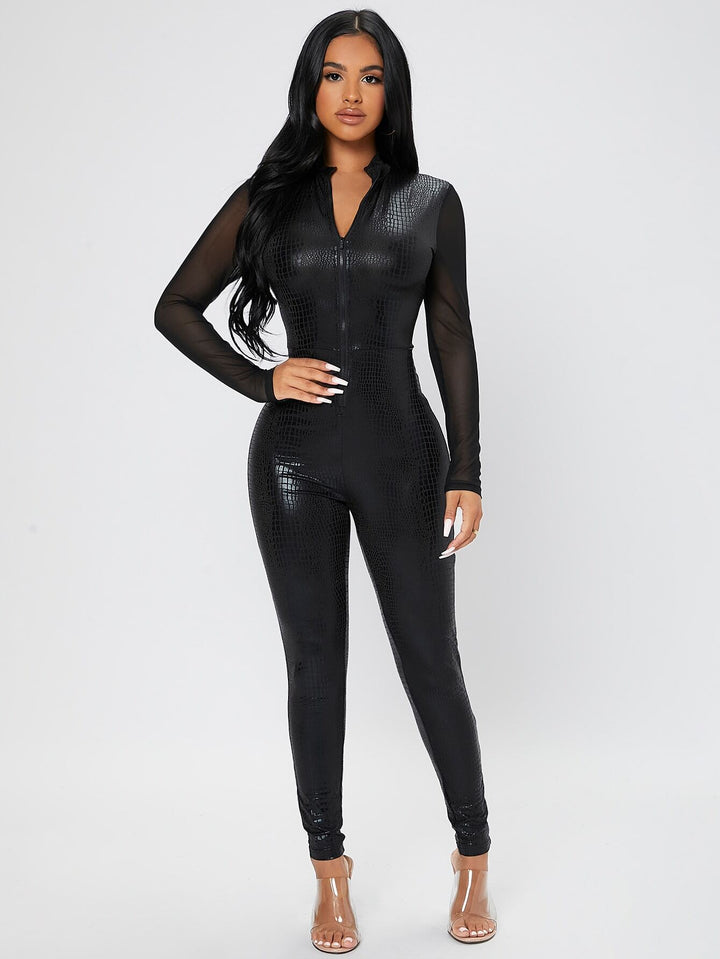 Mesh Panel Unitard Jumpsuit