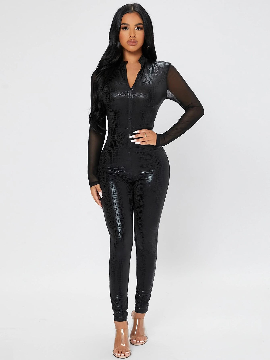 Mesh Panel Unitard Jumpsuit