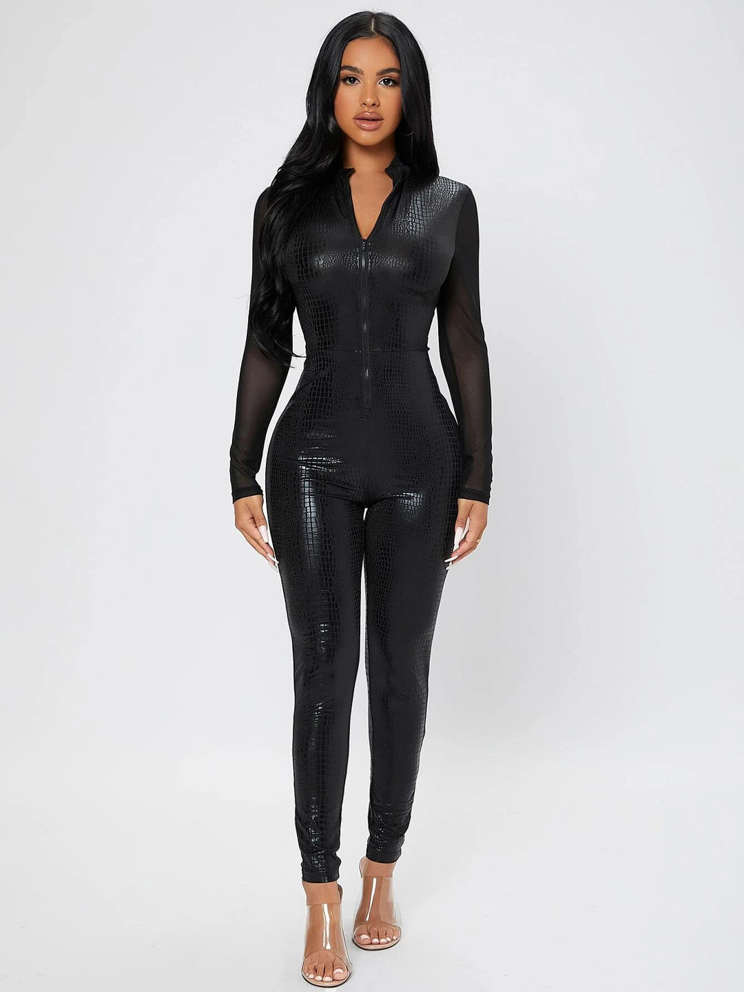 Mesh Panel Unitard Jumpsuit