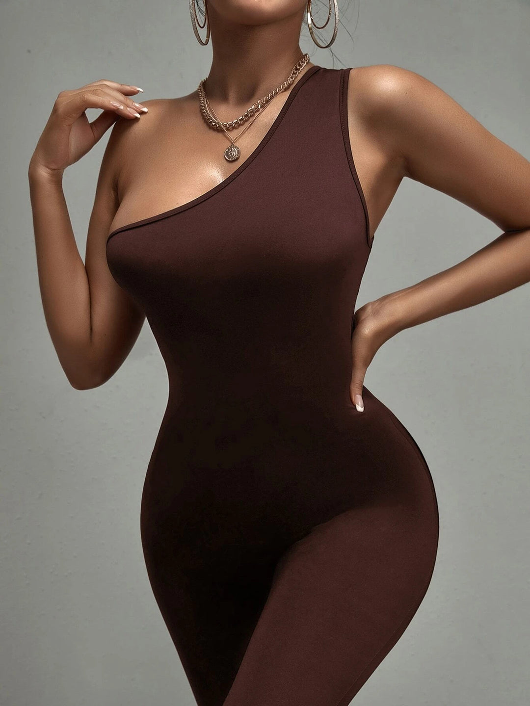 One Shoulder Unitard Jumpsuit