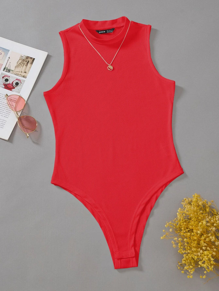 Solid Mock Neck Slim Fit Bodysuit