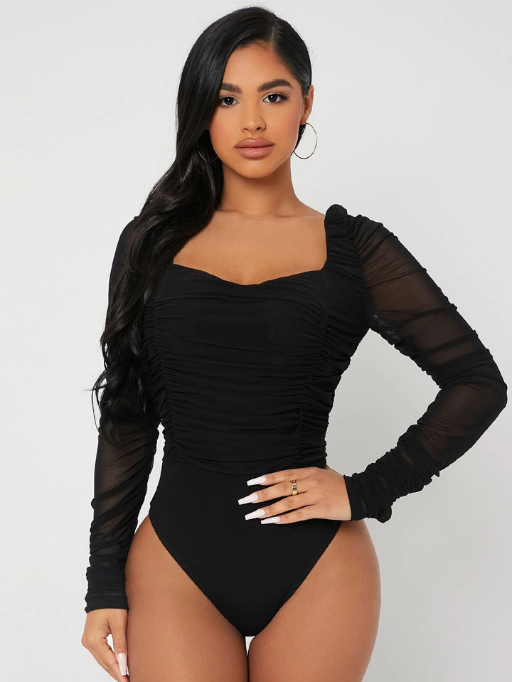 Contrast Panel Ruched Bodysuit