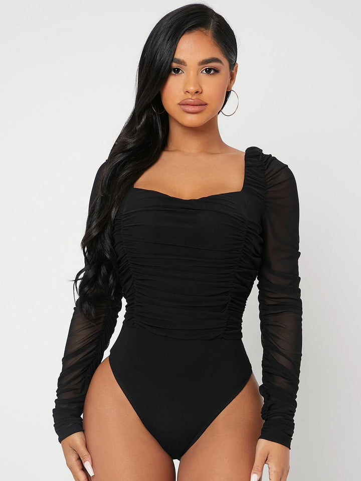 Contrast Panel Ruched Bodysuit