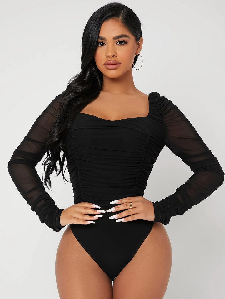 Contrast Panel Ruched Bodysuit