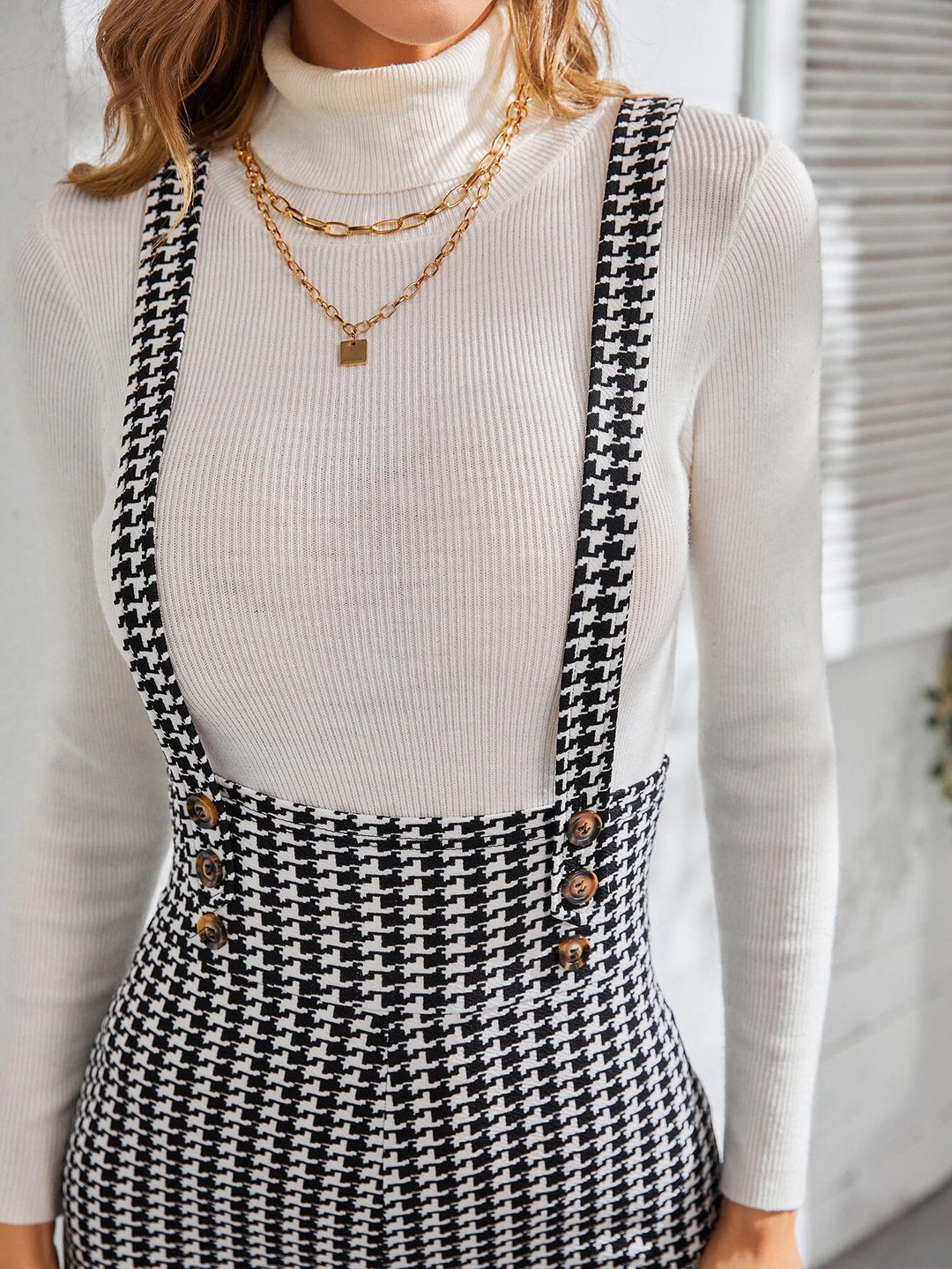 Houndstooth Print Criss Cross Jumpsuit