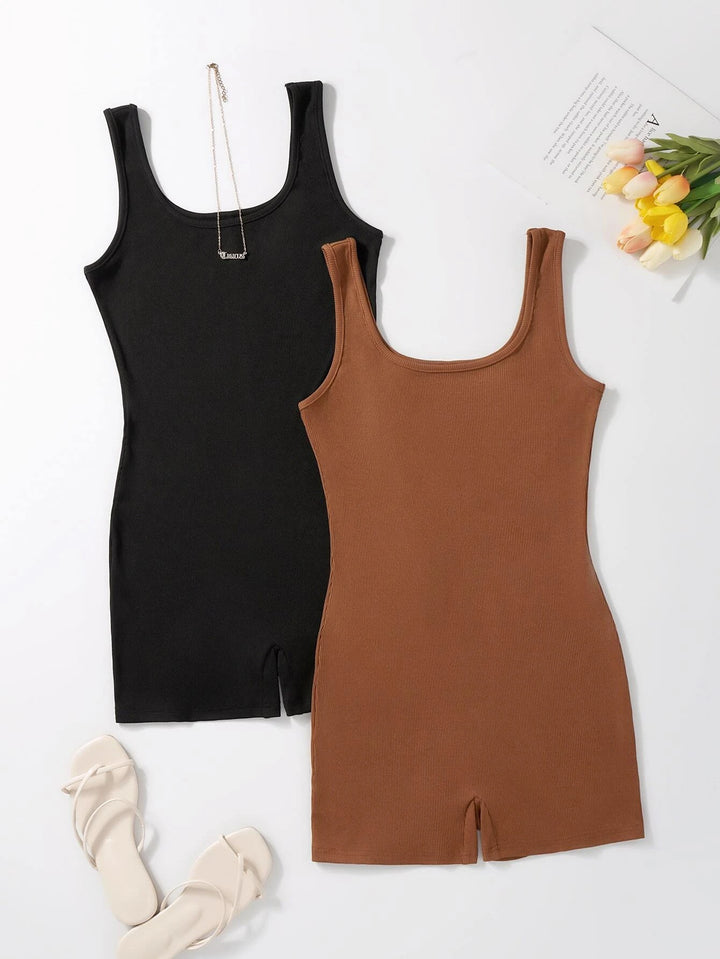 Sleeveless Ribbed Knit Tank Romper