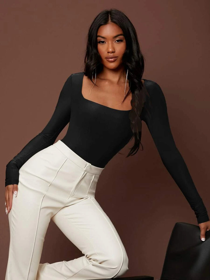 Solid Colored High Cut Slim Fit Bodysuit