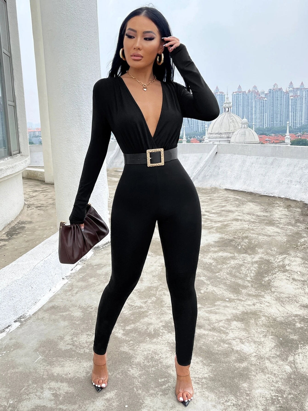 Deep V Neck Jumpsuit