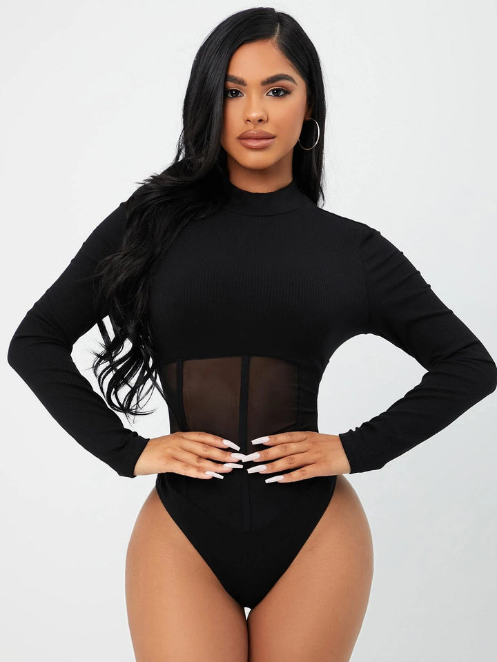 Plain Long Sleeve Mesh Bodysuit