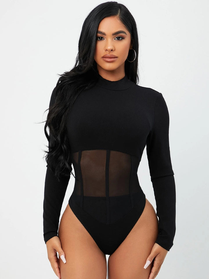 Plain Long Sleeve Mesh Bodysuit