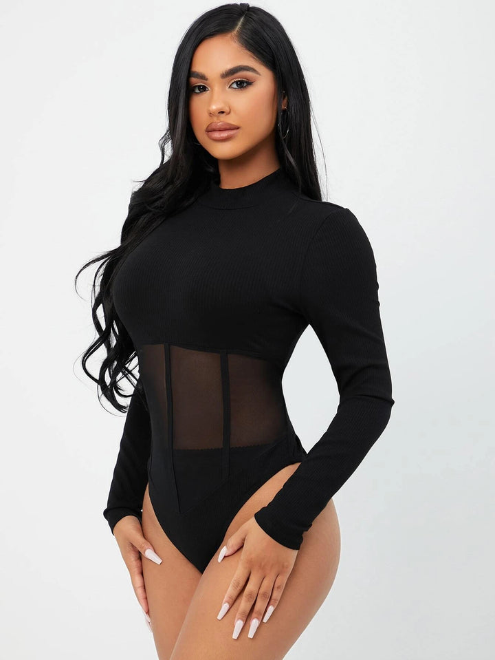 Plain Long Sleeve Mesh Bodysuit