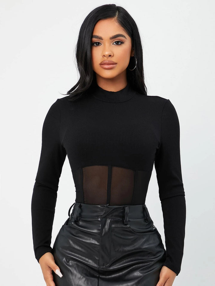 Plain Long Sleeve Mesh Bodysuit