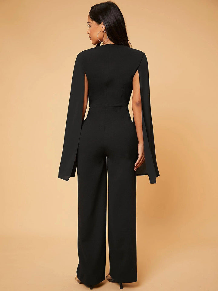 Deep V Neck Split Sleeve Jumpsuit