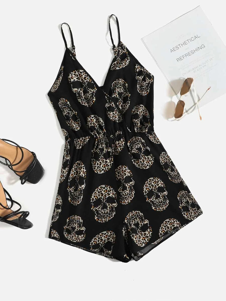 Leopard Skeleton Print Cami Romper