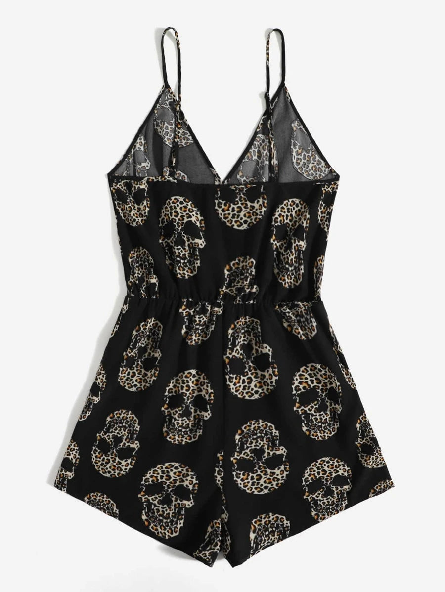 Leopard Skeleton Print Cami Romper