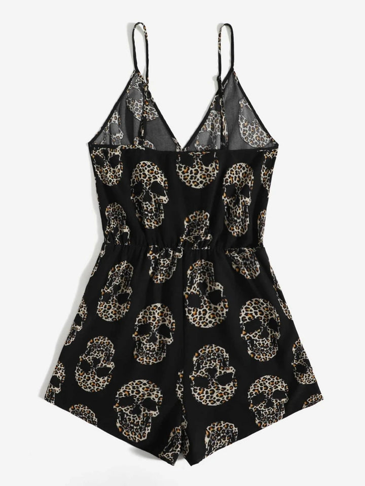 Leopard Skeleton Print Cami Romper