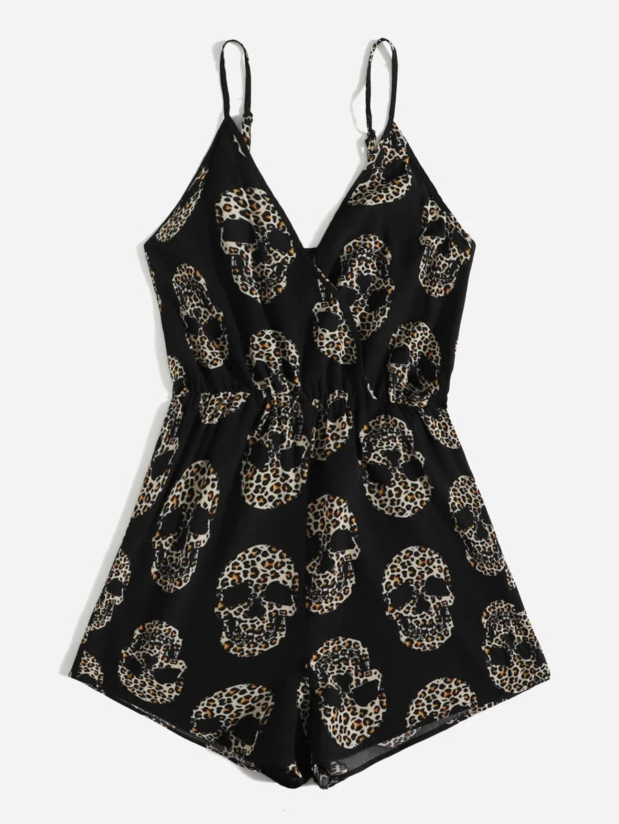 Leopard Skeleton Print Cami Romper