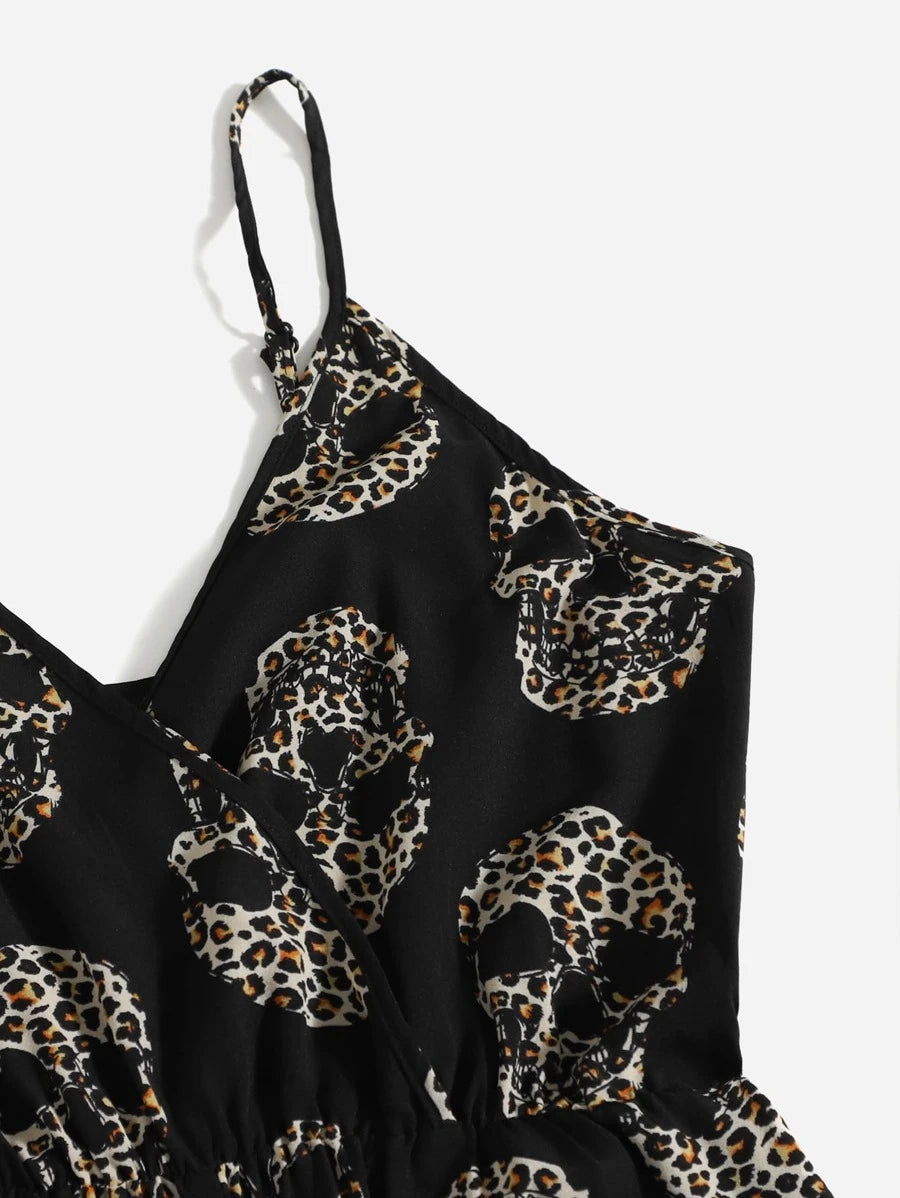 Cami-Strampler mit Leoparden-Skelett-Print