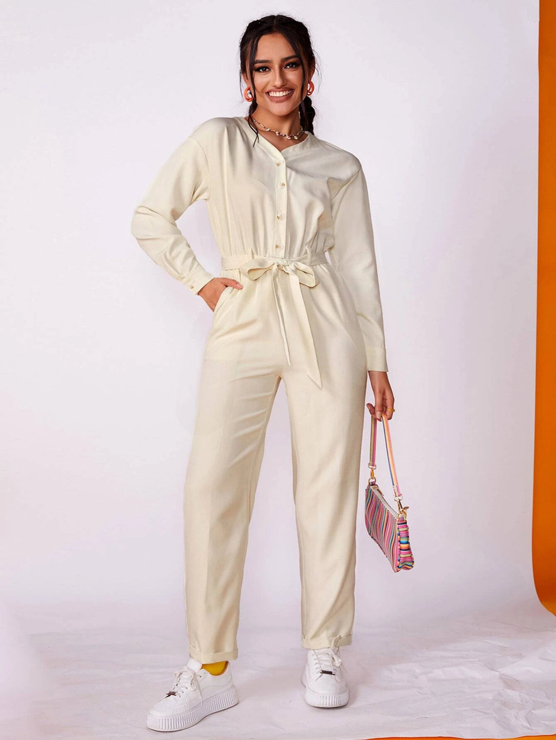 Button Belted Jumpsuit