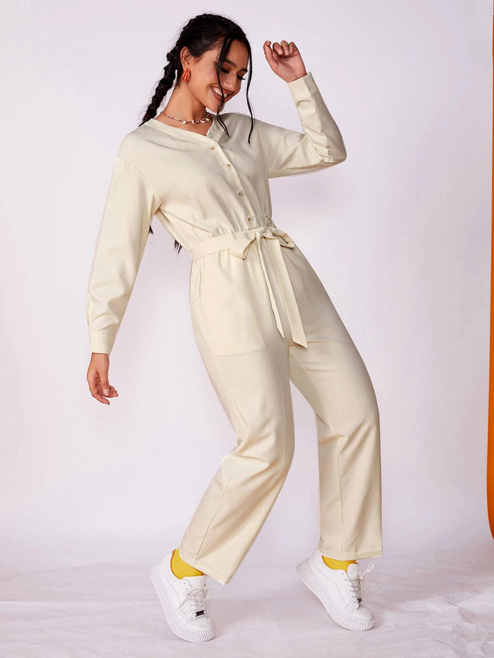 Button Belted Jumpsuit