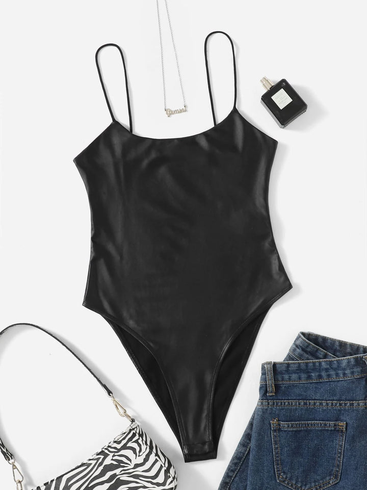 Sleeveless Leather Cami Bodysuit