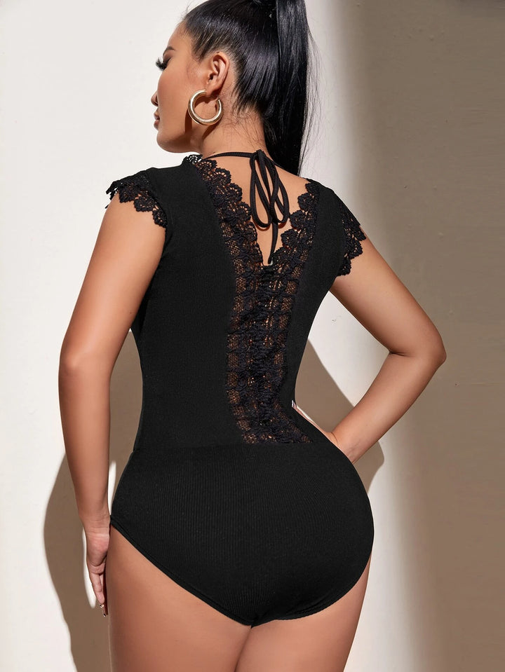 Guipure Lace Insert Tie Back Bodysuit