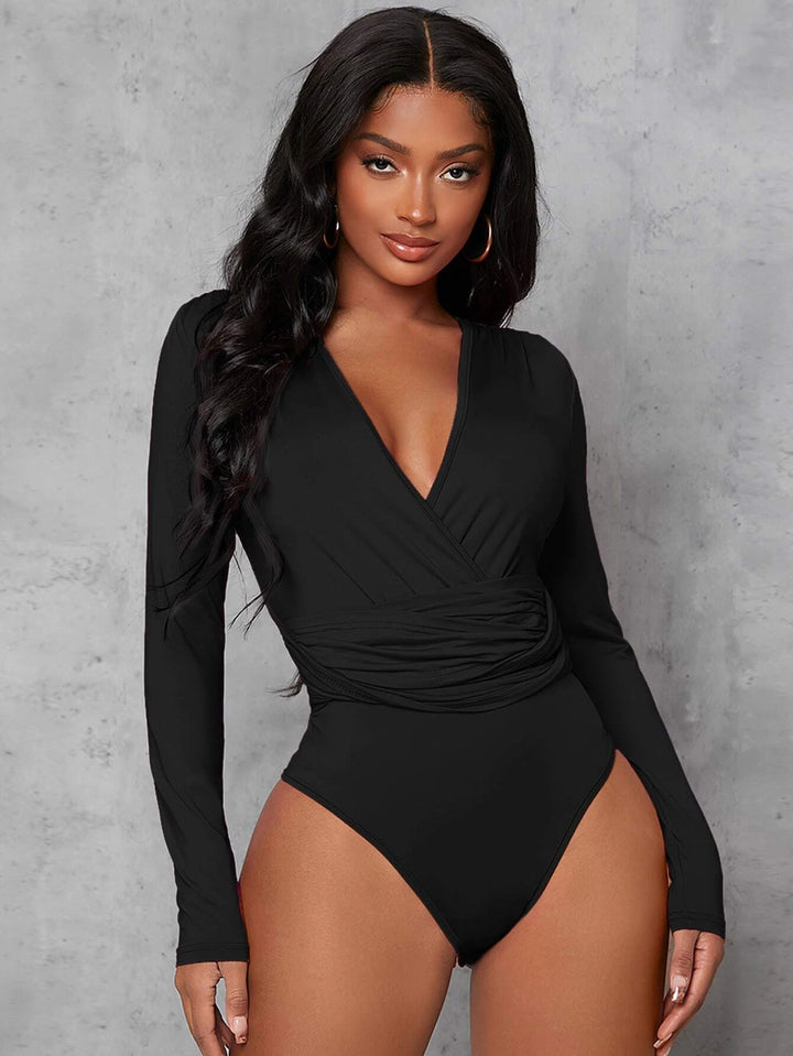 Deep V Neck Solid Colored Bodysuit