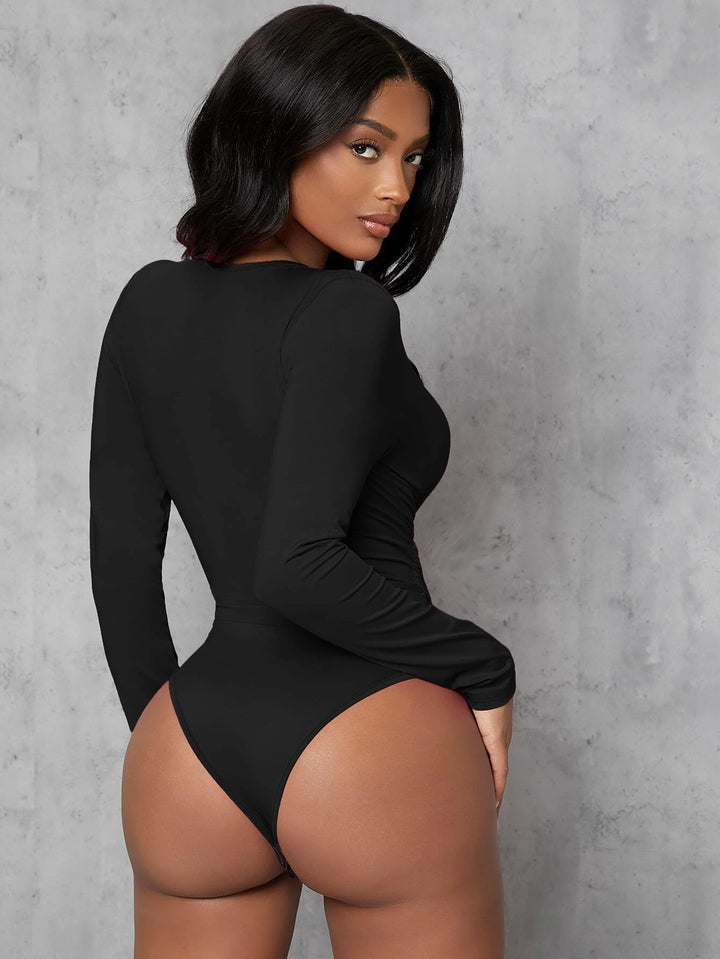 Deep V Neck Solid Colored Bodysuit