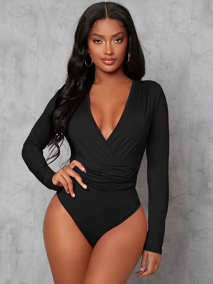 Deep V Neck Solid Colored Bodysuit