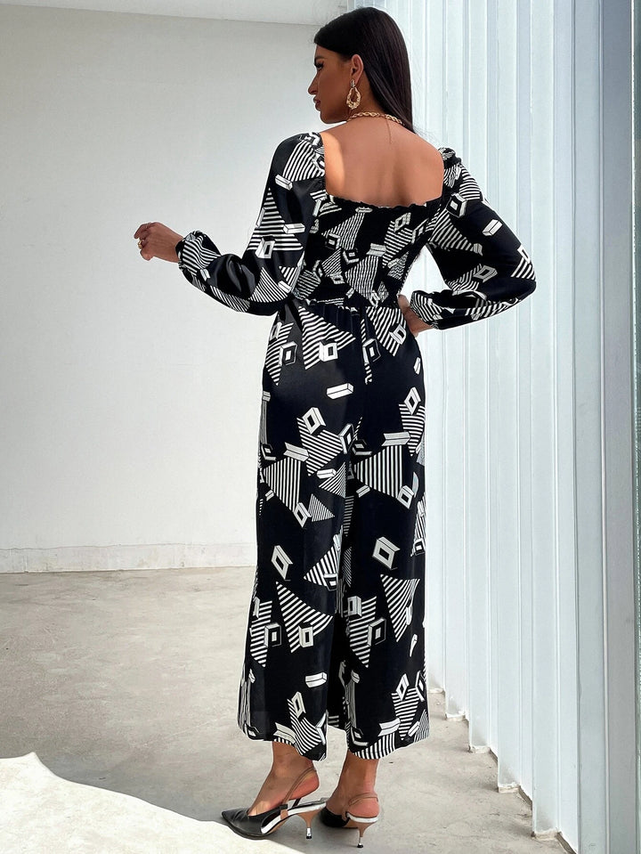 Geo Print Lantern Sleeve Jumpsuit