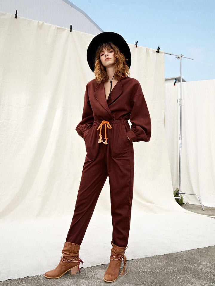 Drop Shoulder Drawstring Waist Jumpsuit