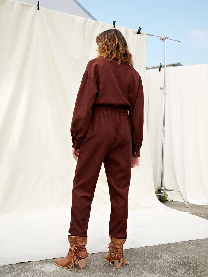 Drop Shoulder Drawstring Waist Jumpsuit