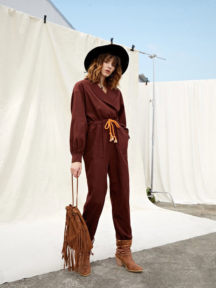 Drop Shoulder Drawstring Waist Jumpsuit