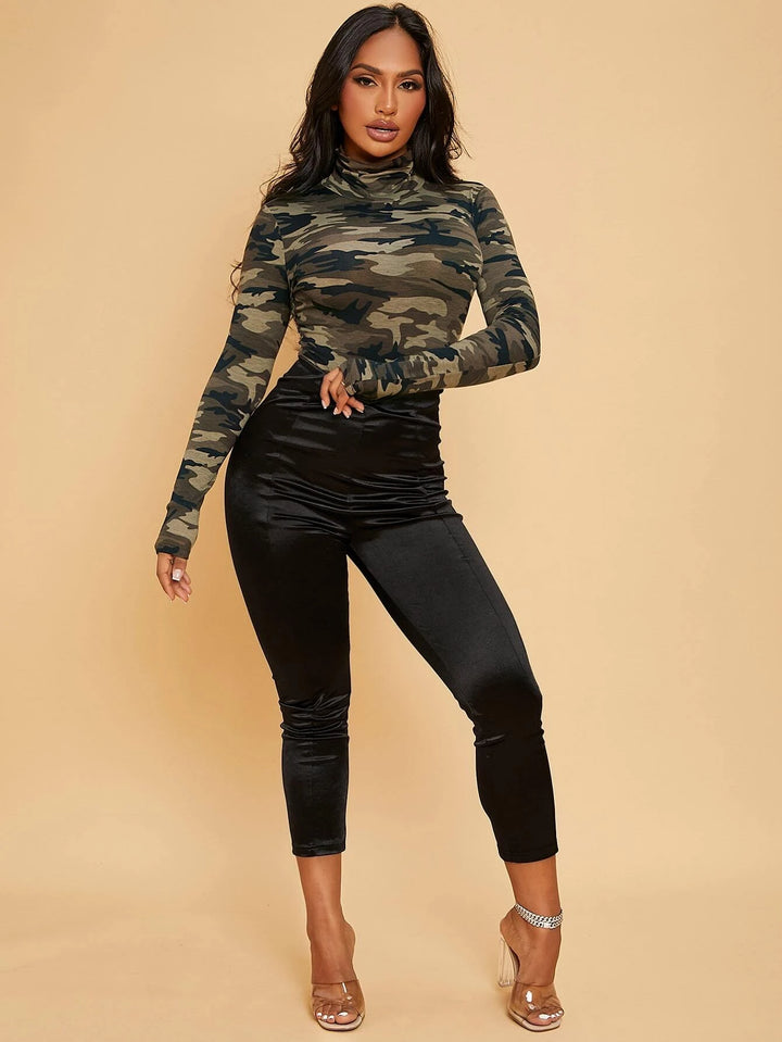 Camo Print High Neck Bodysuit