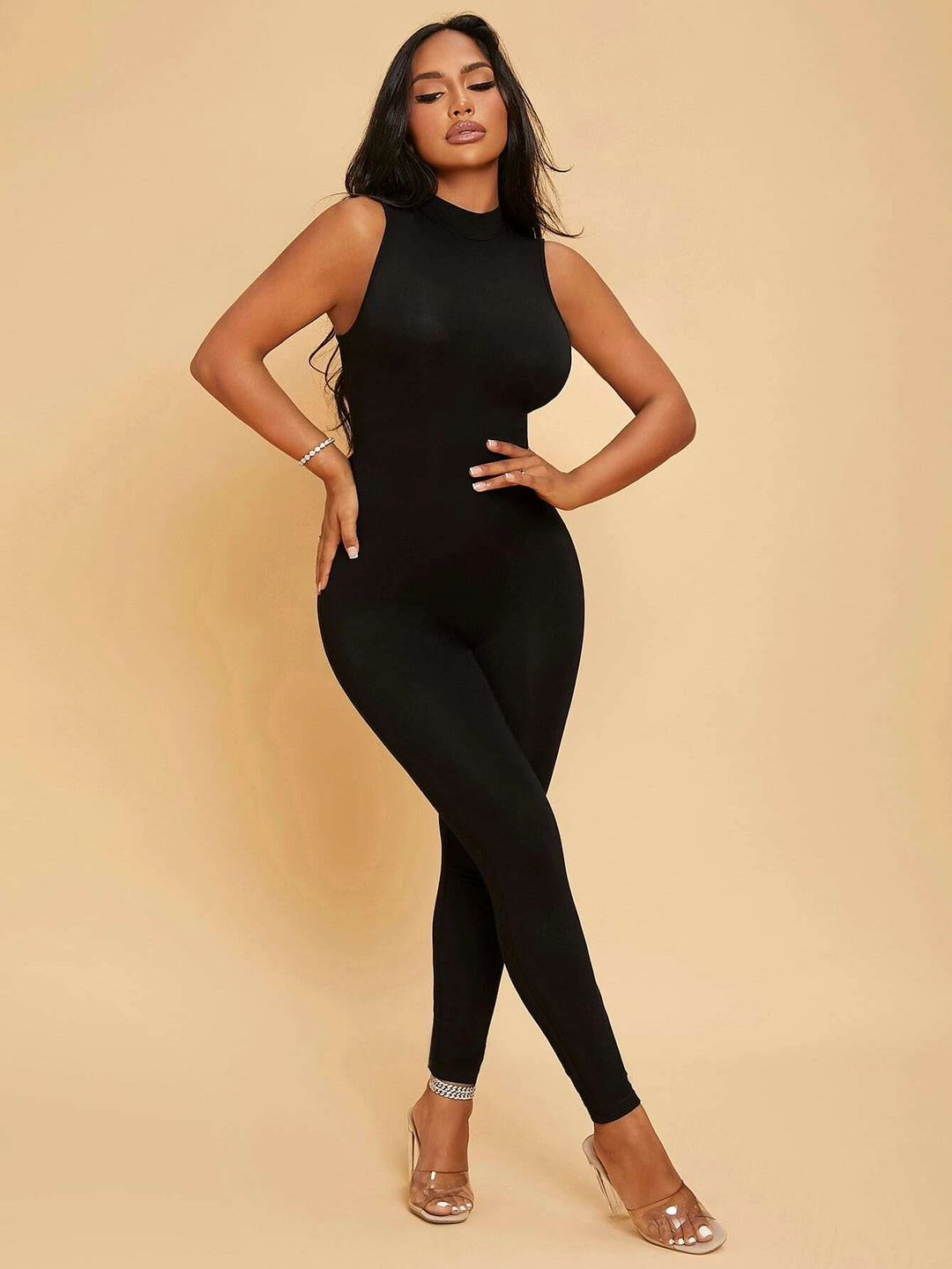 Mock Neck Unitard Jumpsuit