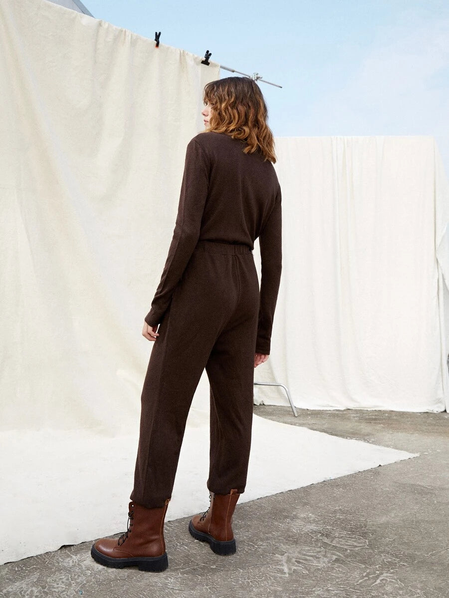 Button Front Contrast Panel Shirt Jumpsuit