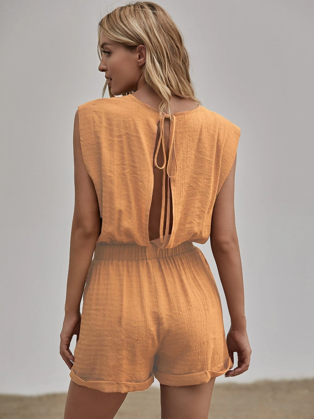 Neck Tie Back Roll Hem Romper