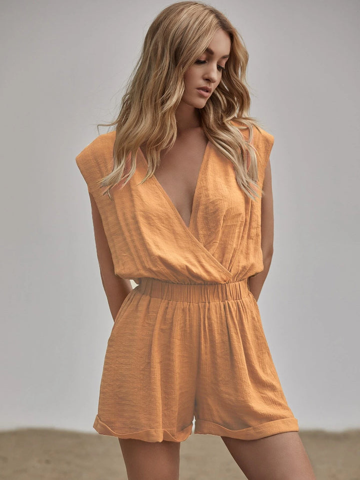 Neck Tie Back Roll Hem Romper