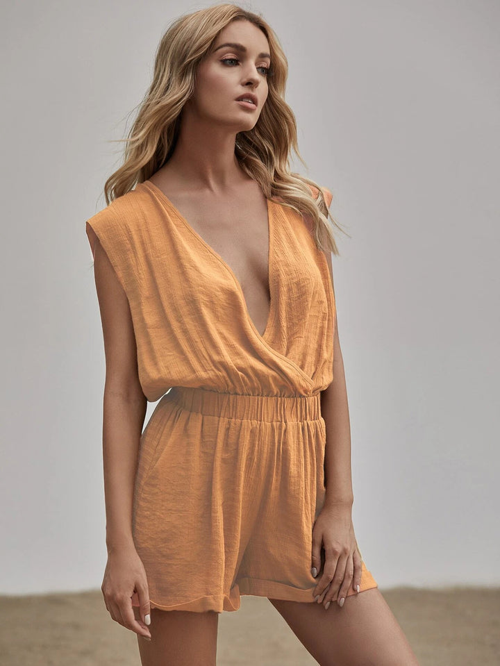 Neck Tie Back Roll Hem Romper