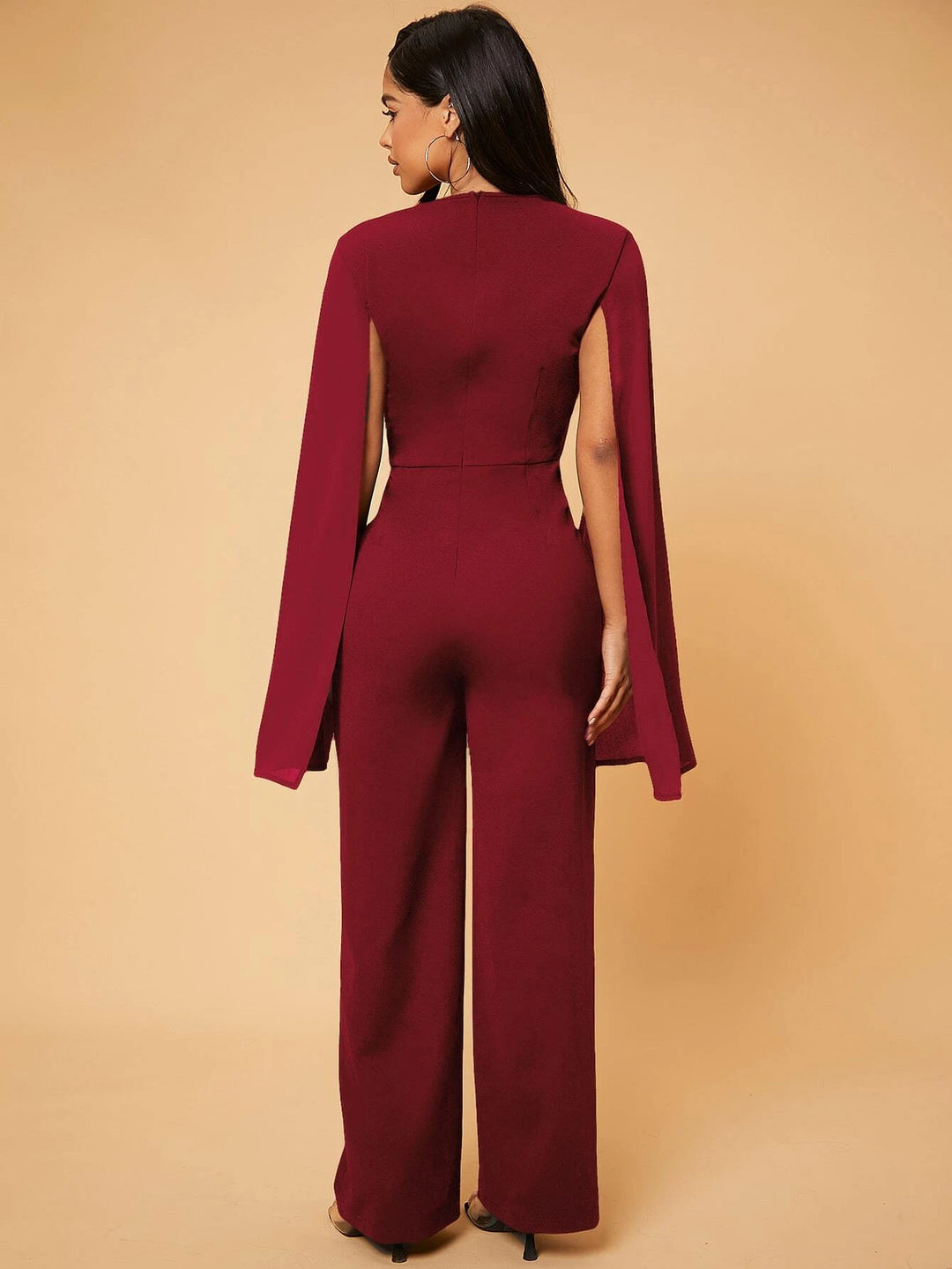 Deep V Neck Split Sleeve Jumpsuit