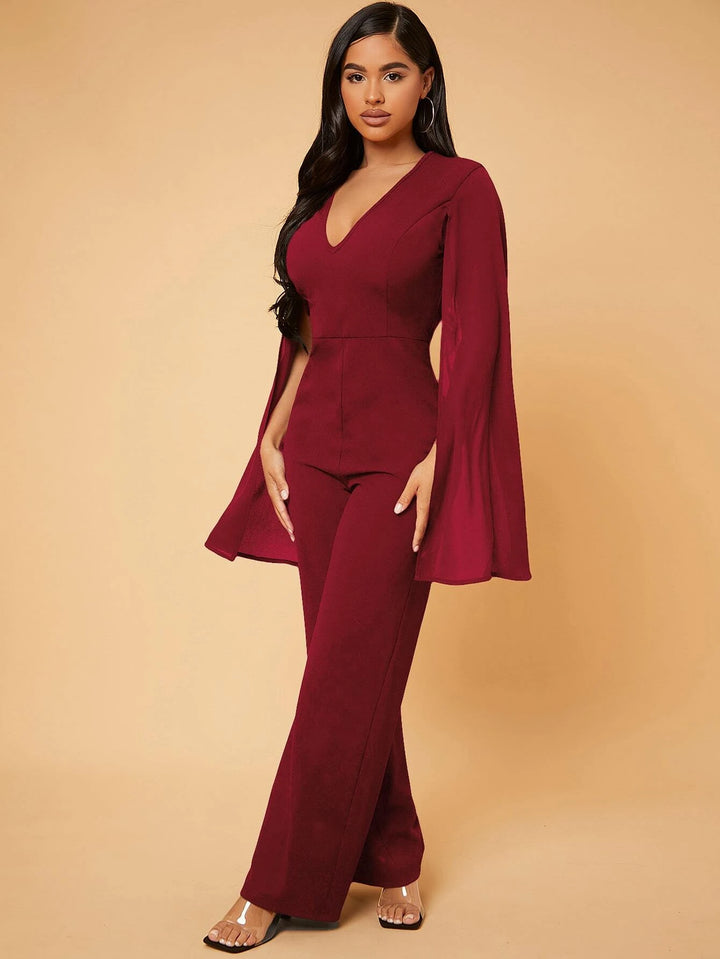 Deep V Neck Split Sleeve Jumpsuit