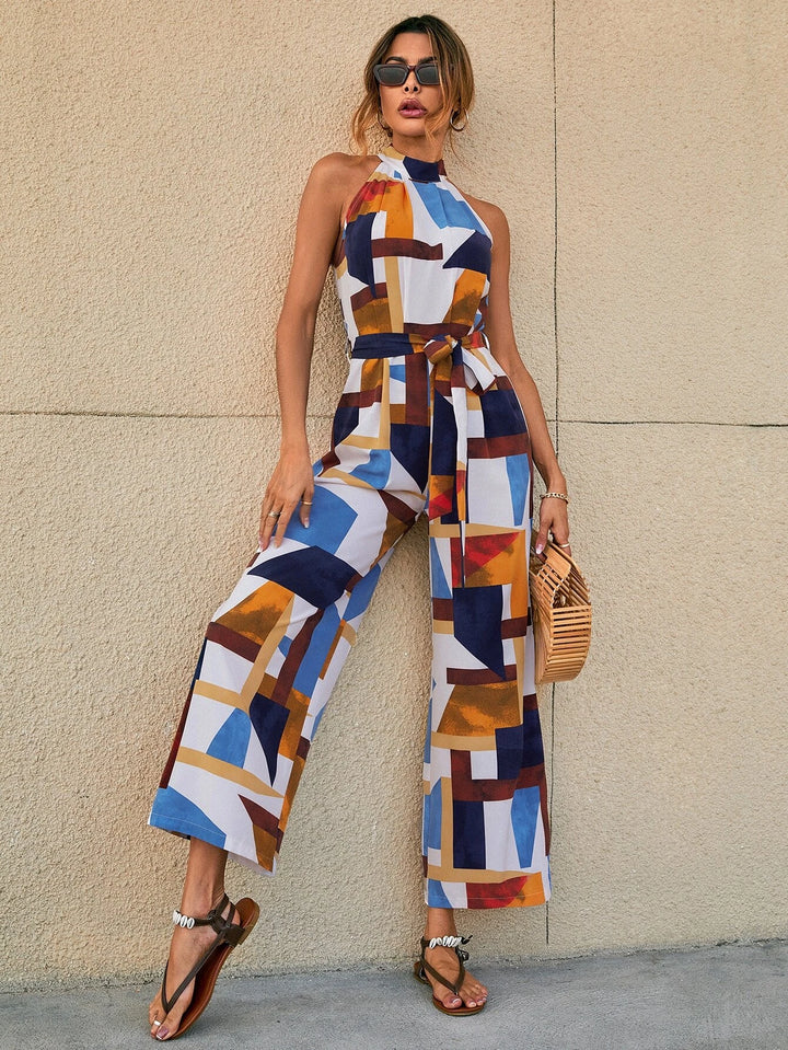 Geometric Print Sleeveless Jumpsuit