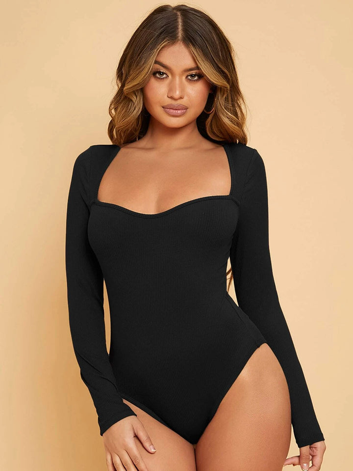 Ribbed Knit Solid Colored Bodysuit