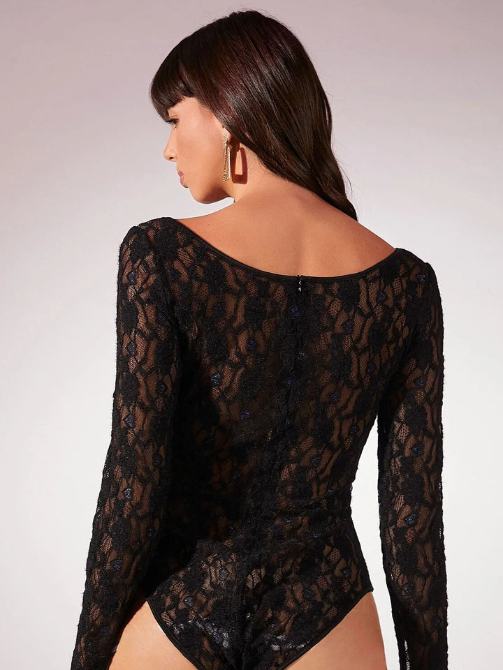 Scoop Neck Sheer Lace Bodysuit