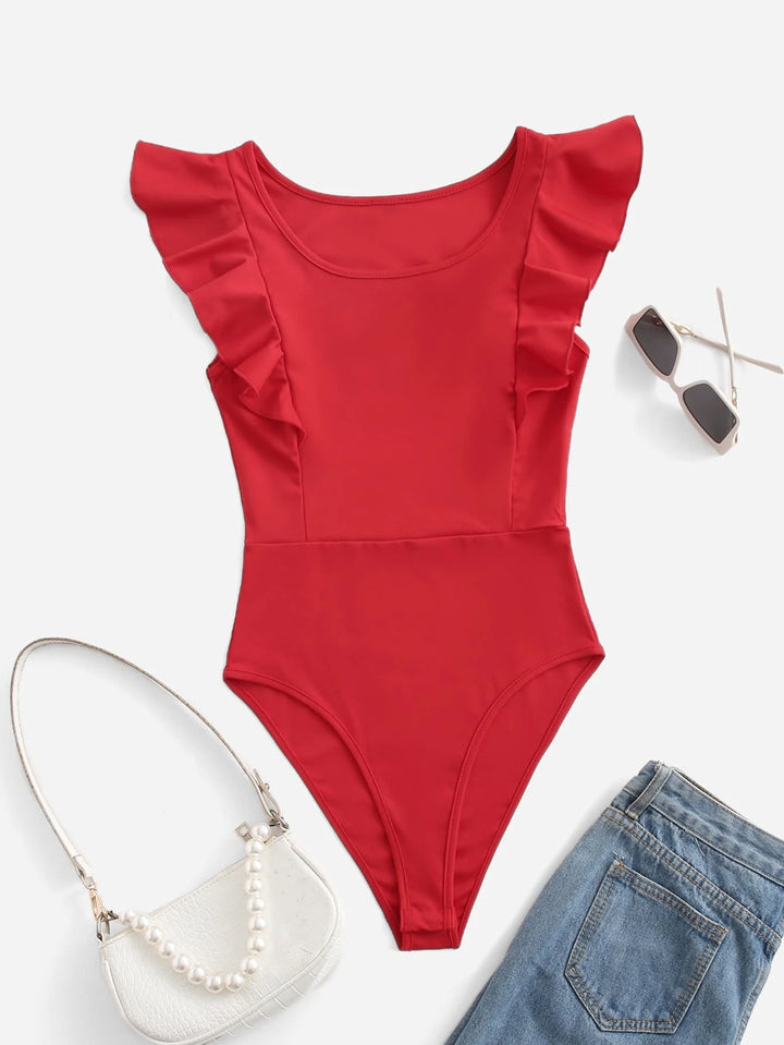 Solid Ruffle Armhole Bodysuit