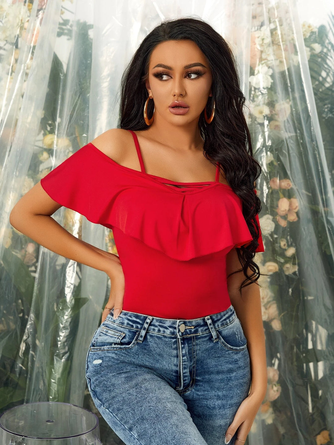 Criss Cross Cold Shoulder Bodysuit