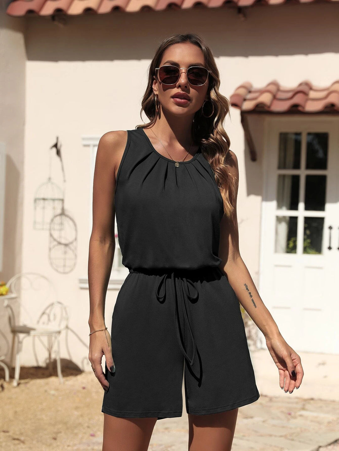 Solid Colored Knot Detail Jumpsuit