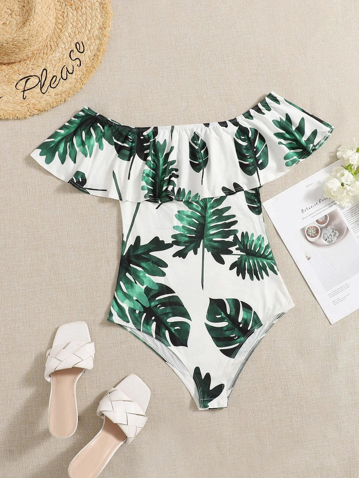 Off The Shoulder Foldover Tropical Print Bodysuit